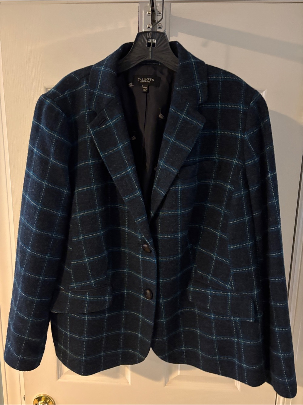 Talbots Navy Plaid Wool Blend Blazer